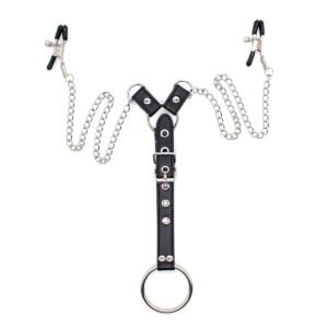 Nipple Clamps/Penis Ring Silver/Black - Silver / Black