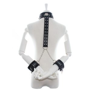 Adjustable Collar with Strap and Wrist Restraints Black