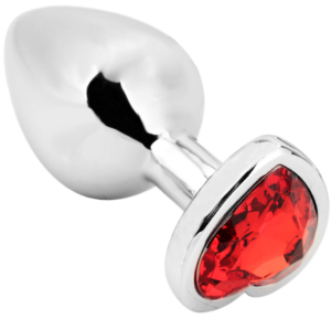 Heart shape Anal Plug small silver - red