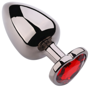 Heart shape Anal Plug Small Black Metallic - Red