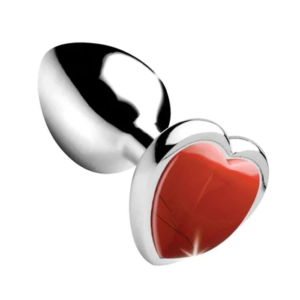 Gem Stone Red Jasper Metal Butt Plug Medium - Pink