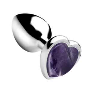 Gem Stone Amethyst Metal Butt Plug Medium - Purple