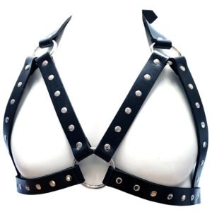 Leather Female Formed Chest Harness - OS - Black - One size