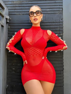 Dress with Pearls S/L - Red