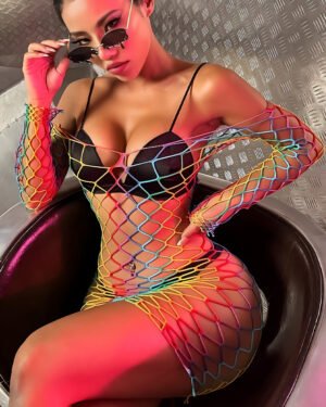 Fishnet Dress S/L - Rainbow
