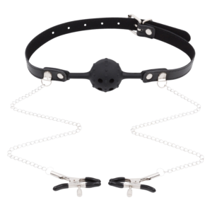 Black Silicone Ballgag With Nipple Clamps