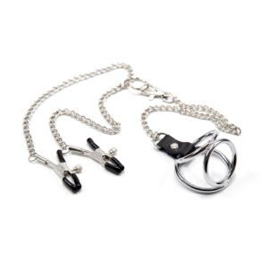Nipple Clamps with Cockring M silver