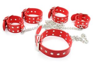 Neck collar and hogtie restraints with chain red