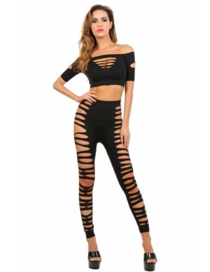 Open Work Leggins + Top Set - OS - Black