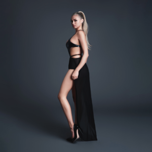 Take Me - Latex-look Vinyl and Mesh Bodysuit with Flirty Skirt - L - Black