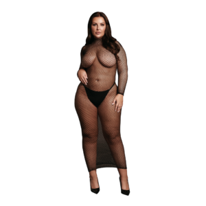 Long Dress Fishnet Structure and Turtle Neck - Queen Size - Black