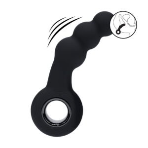 Vibrating Beaded Silicone Prostate Massager with Loop - Black