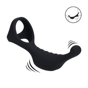 Vibrating Silicone Prostate Stimulator with Tri O Cockring - Black