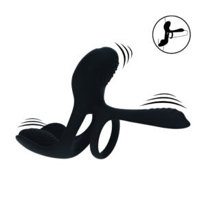 Triple Motor Vibrating Silicone Cockring - Black