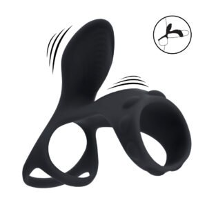 Vibrating Silicone Cock and Ball Ring with Shaft Loop - Black