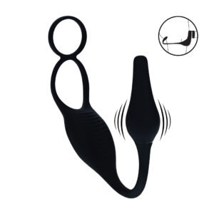 Vibrating Silicone Prostate Stimulator with Cock and Ball Ring - Black