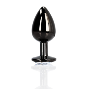 Round Gem Butt Plug - Medium - Gunmetal/Diamond