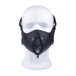 Leather Mask with Zip - Black