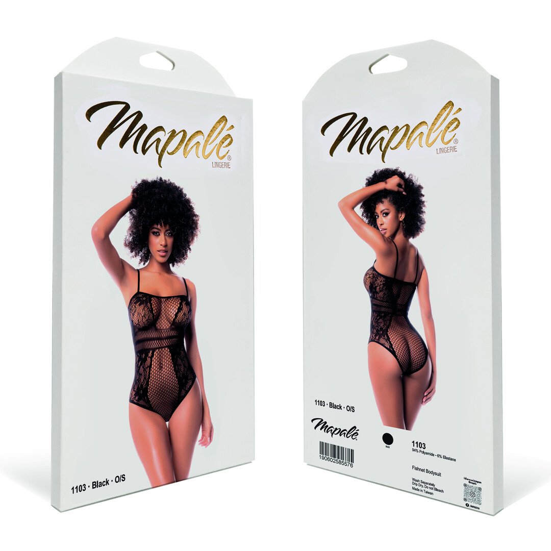 Fishnet Bodysuit - One Size - Black 2