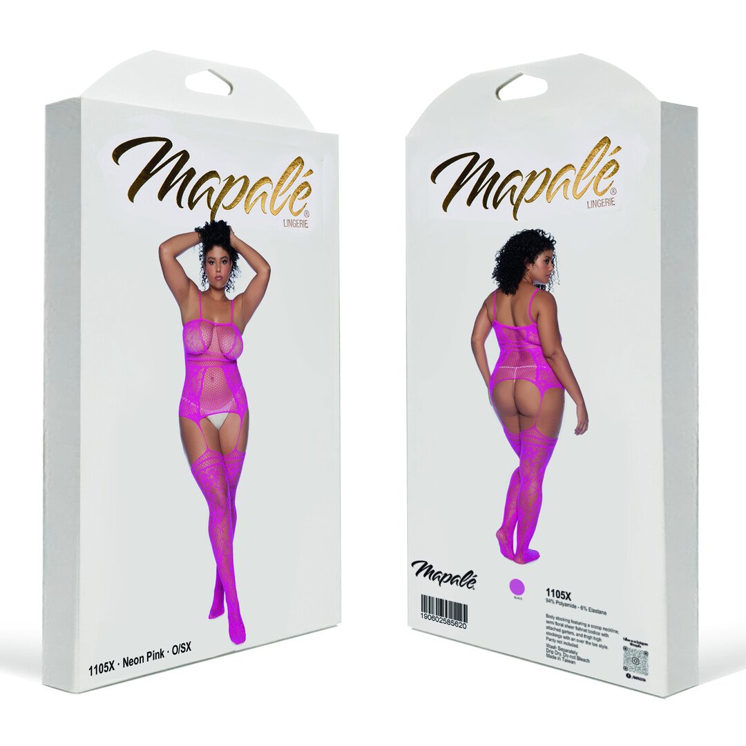 Fishnet Bodystocking with Necklines and Straps - Queen Size - Pink 2