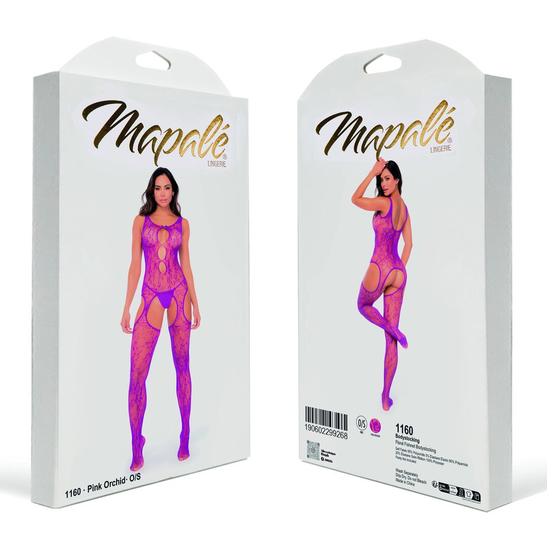 Floral Fishnet Bodystocking - One Size - Pink Orchid 2