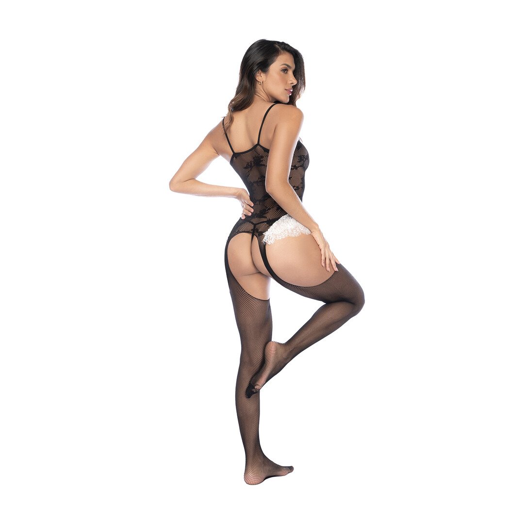 Maid Fishnet Bodystocking - One Size - Black/White 5