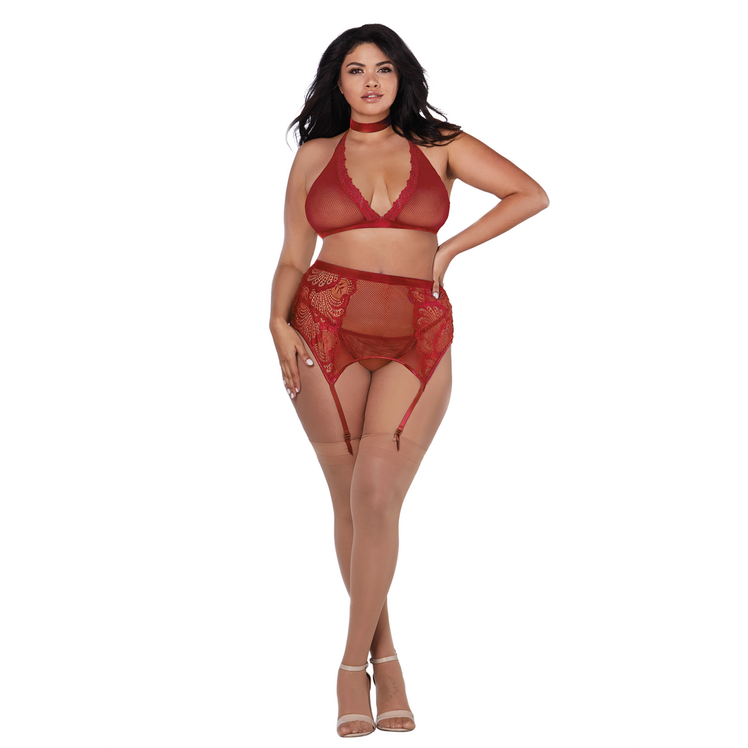 Fishnet and Lace 4 Piece Set - Plus Size 1