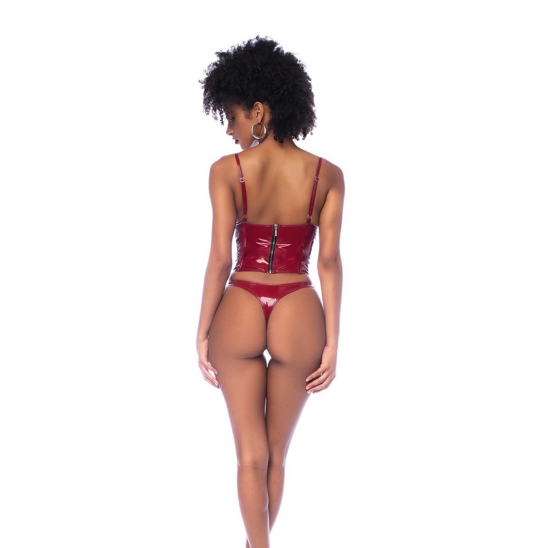 Two Piece Bustier Set - L - Gloss Wine Red 2