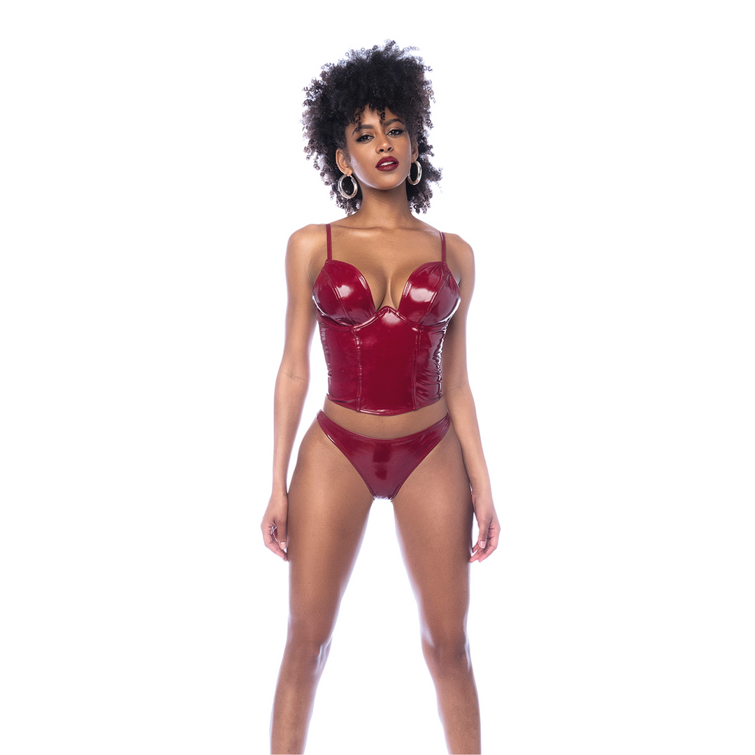 Two Piece Bustier Set - L - Gloss Wine Red 1