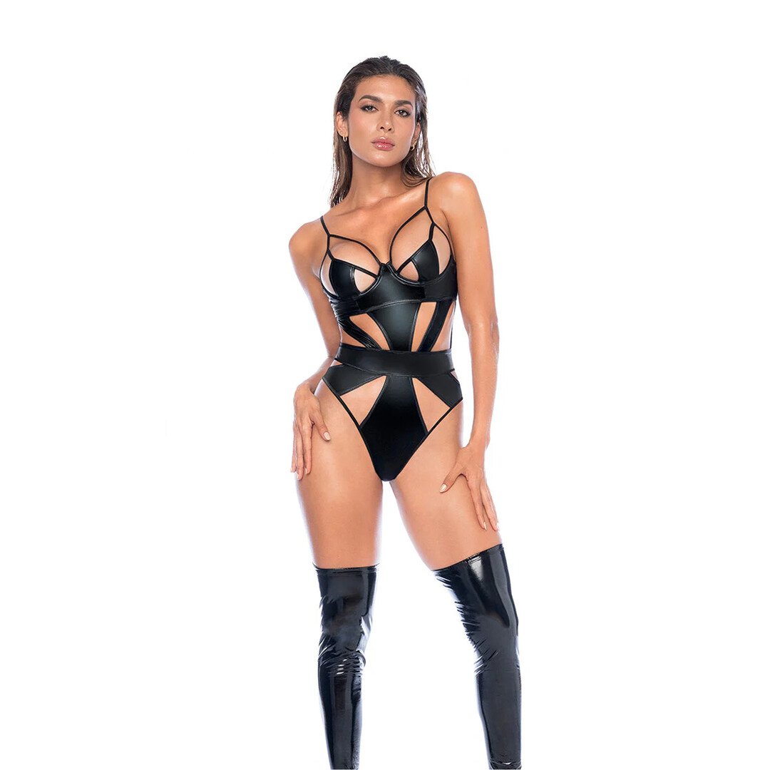 Bodysuit - L - Wet Look Black 6