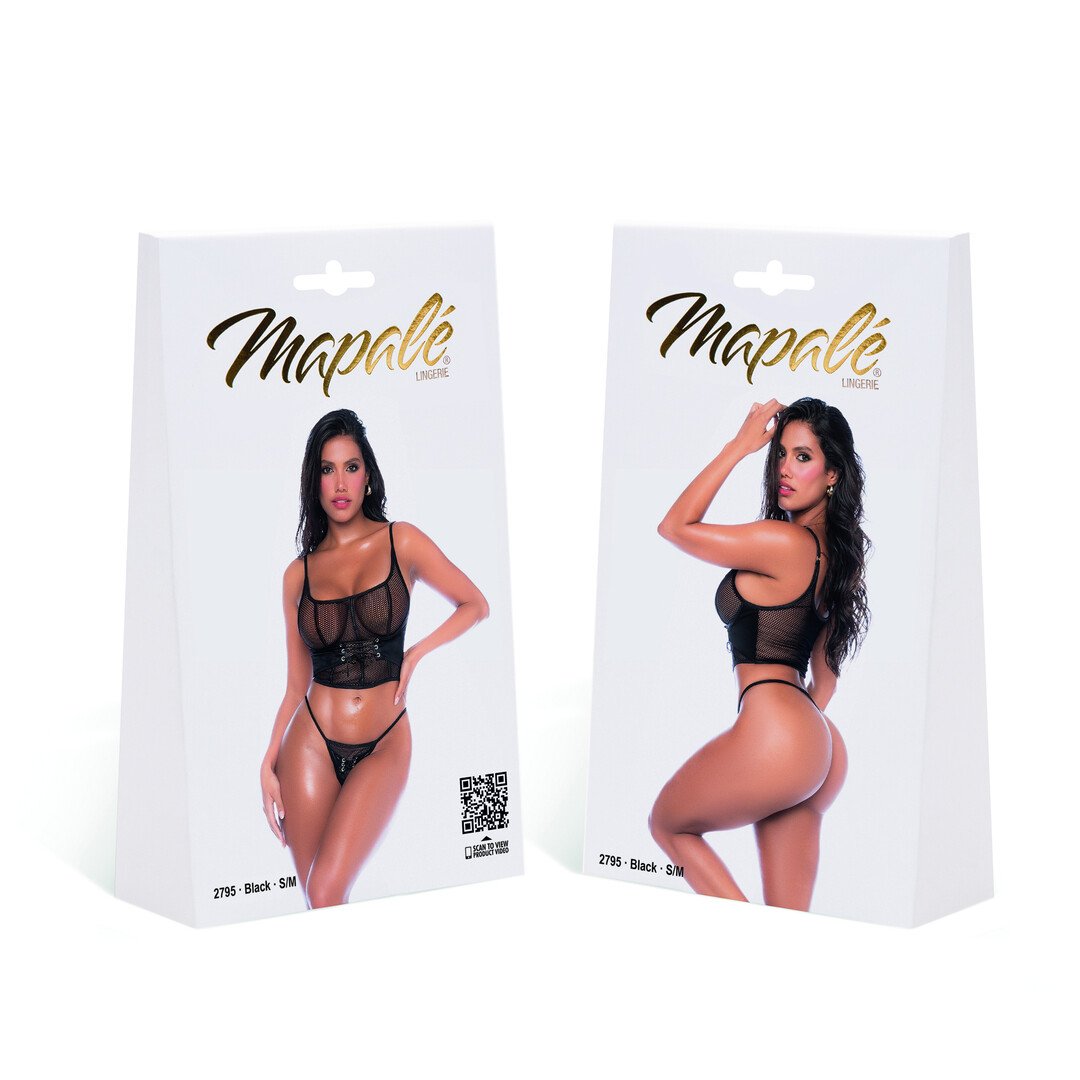Lace-up Mesh Two Piece Set - L/XL - Black 2