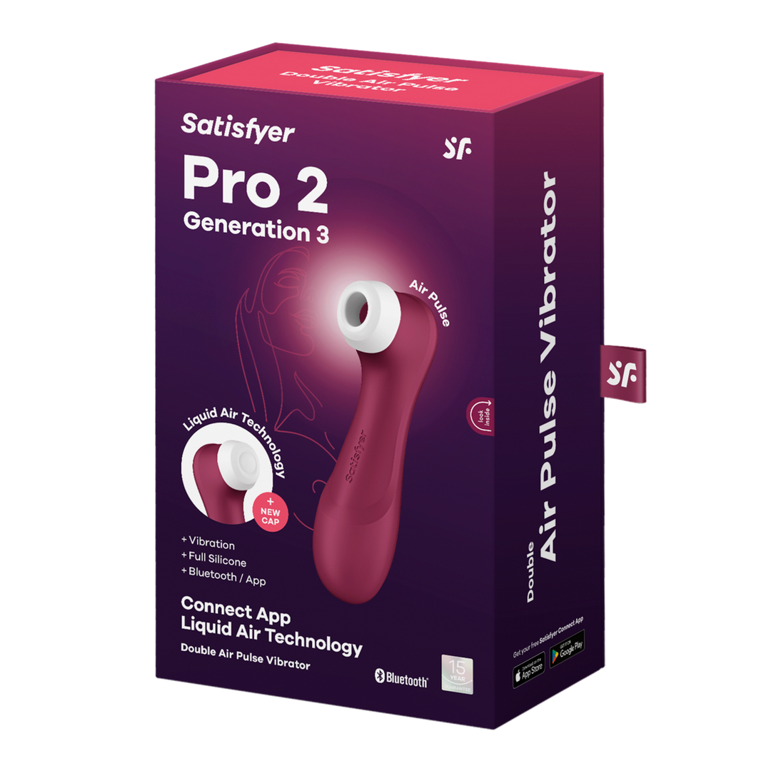 Pro 2 Generation 3 - Double Air Pulse Vibrator - Liquid Air and Connect App - Wine Red 2