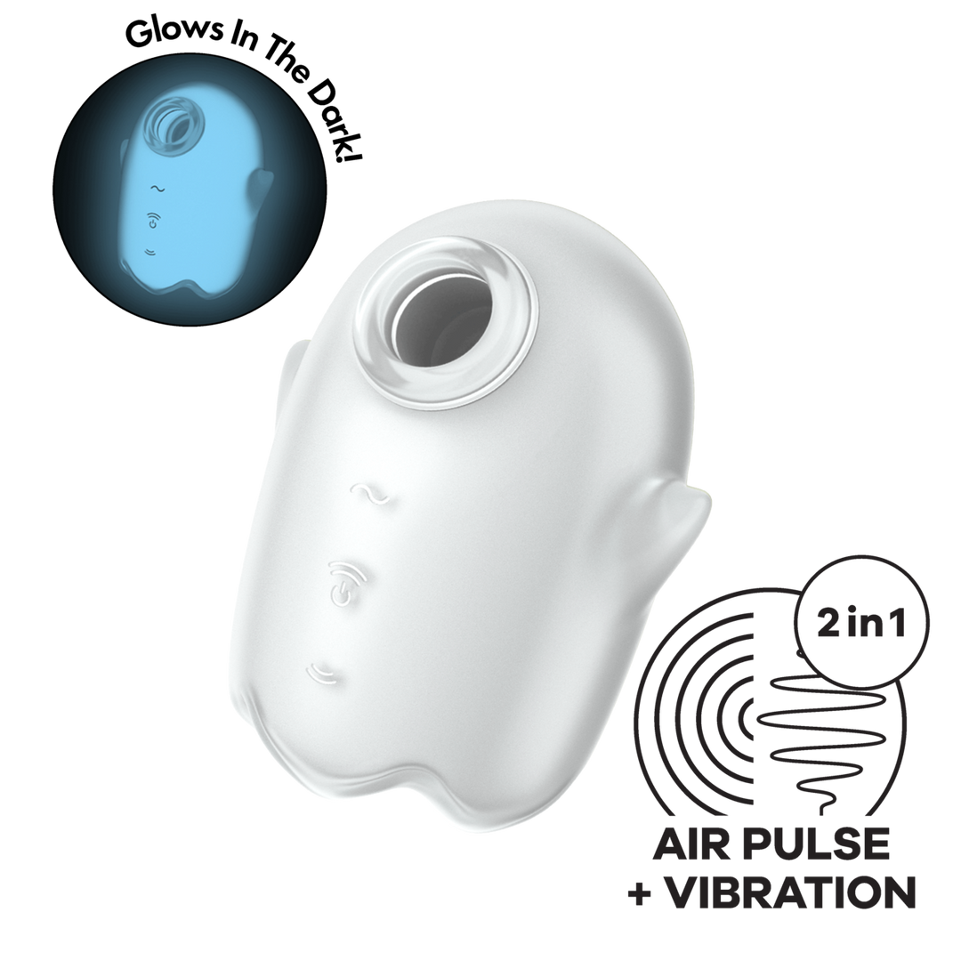 Glowing Ghost - Glow in the Dark - Double Air Pulse Vibrator - White 6