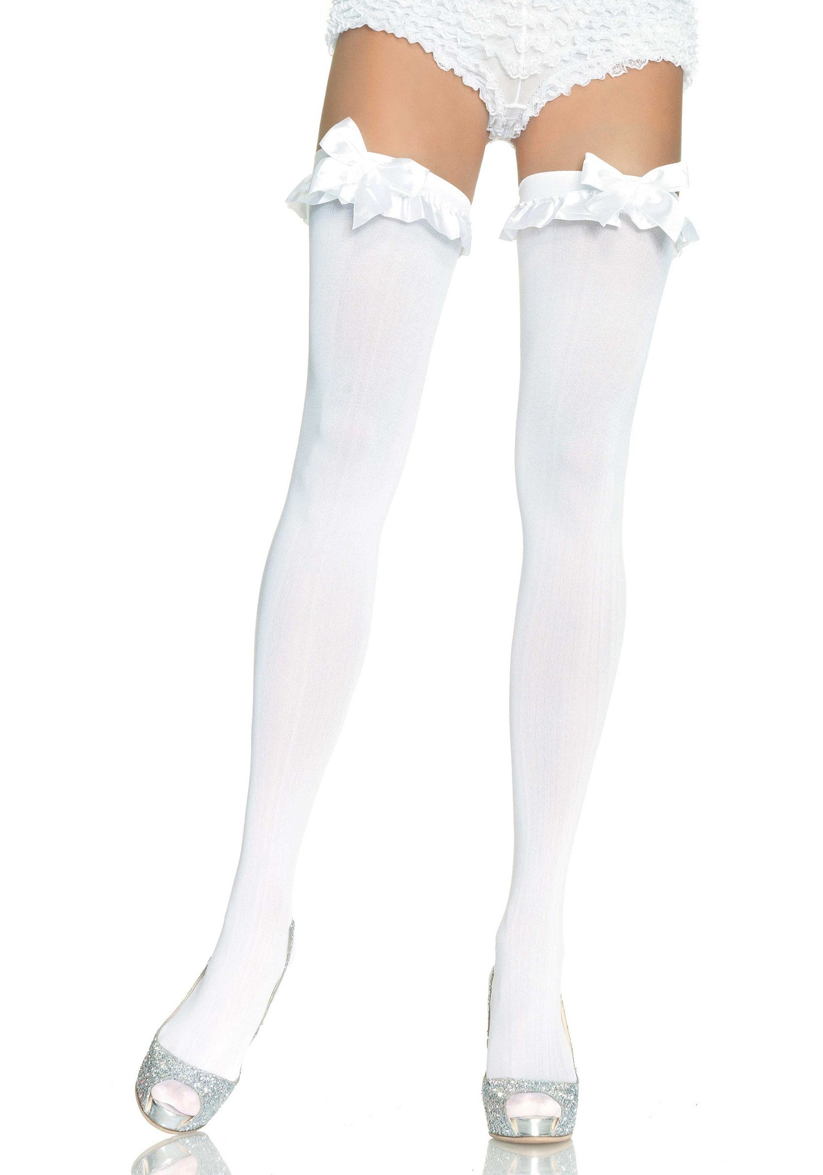 Opaque Thigh Highs with Bow 1