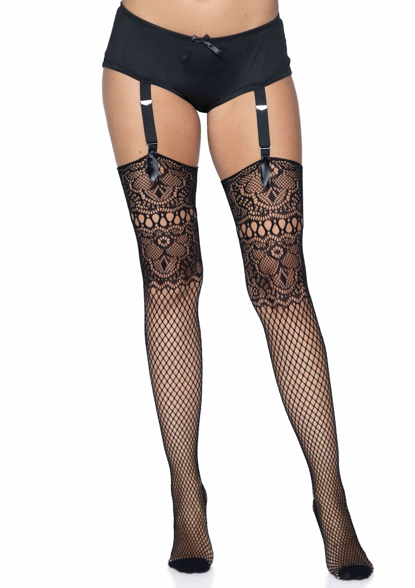 Fishnet Backseam Stockings with Lace Top 2