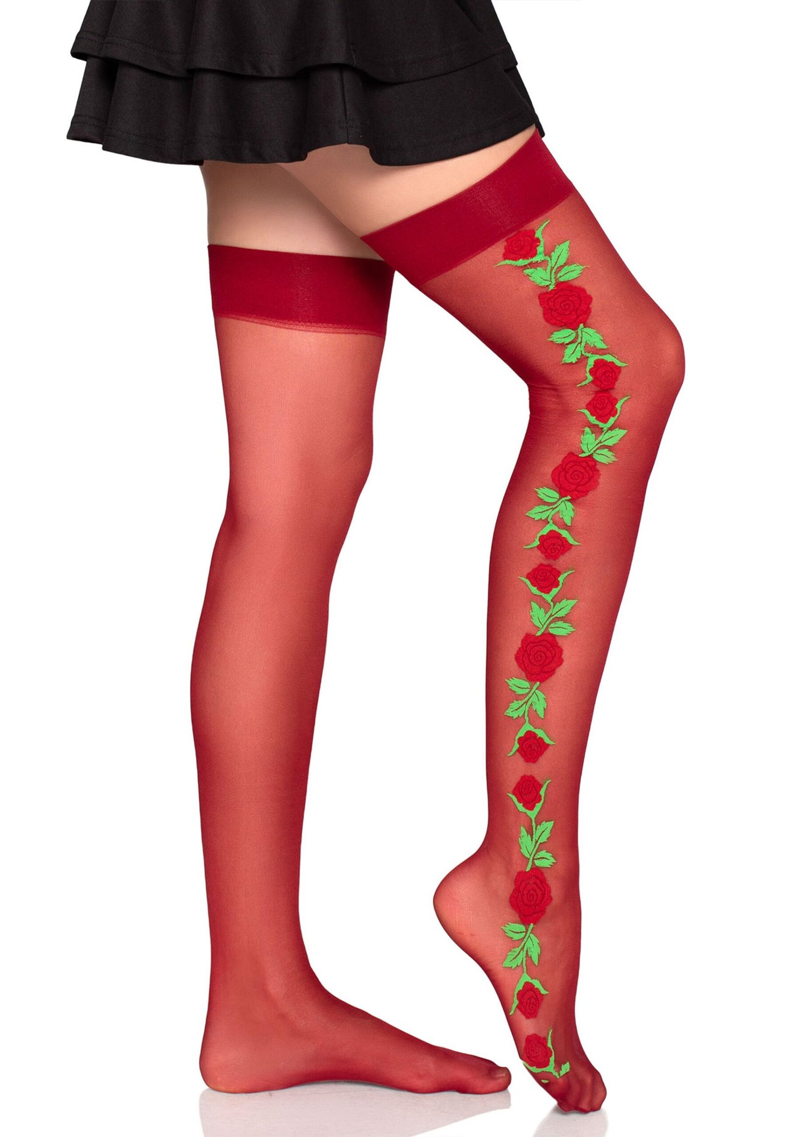Spandex Thigh Highs with Roses 2