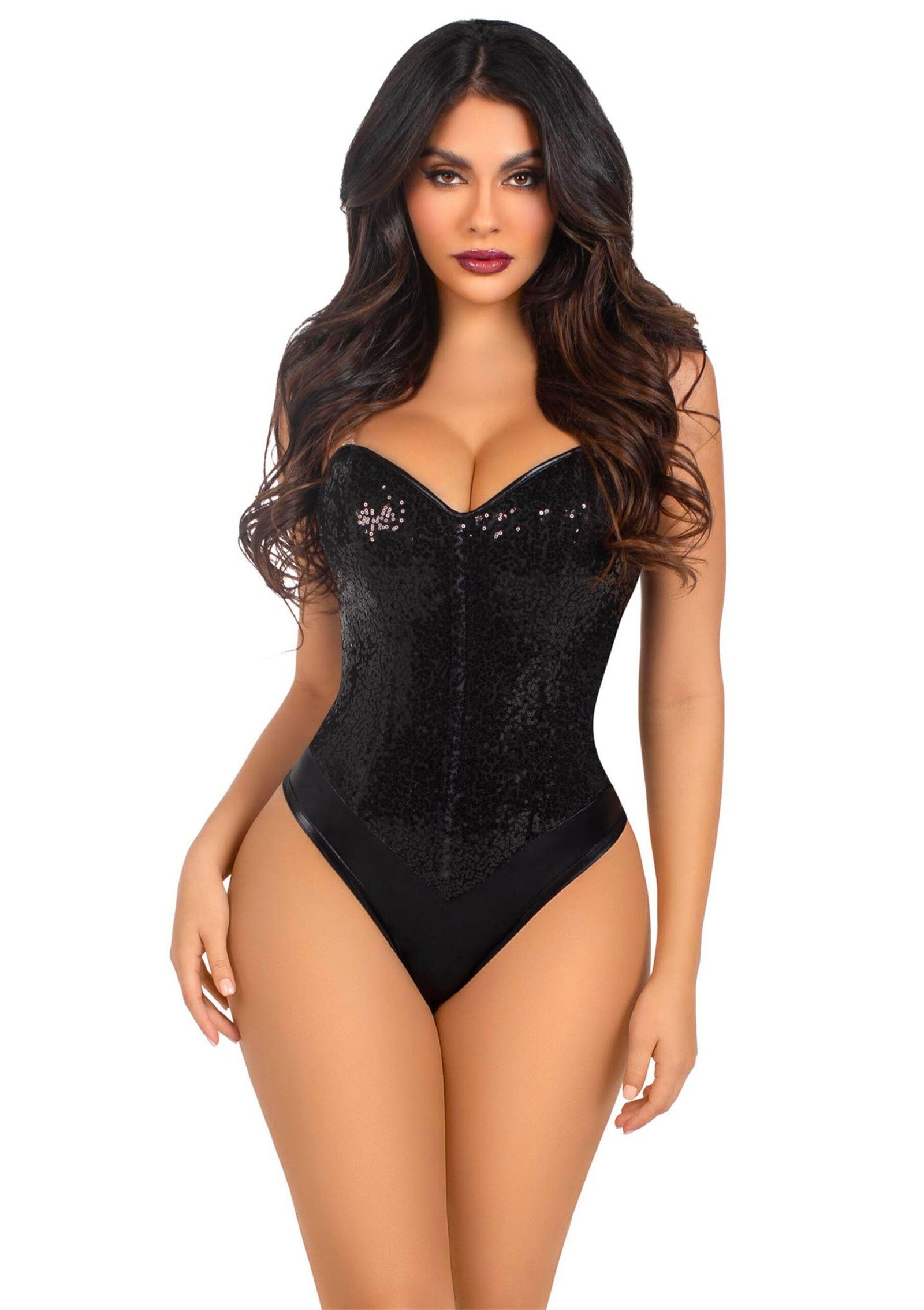 Sequin Boned Crotch Bodysuit 1