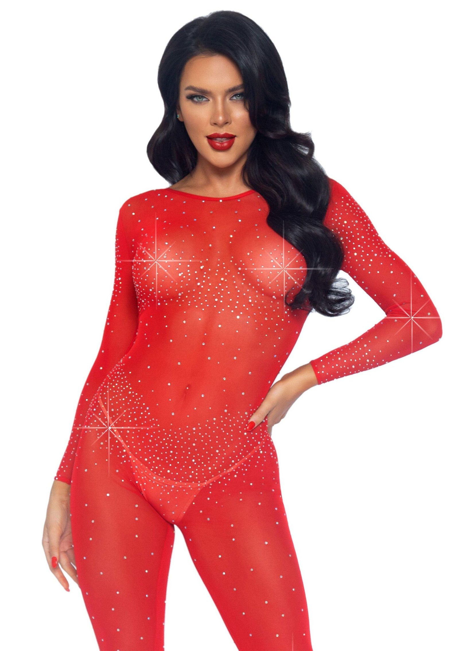 Sheer Rhinestone Catsuit 1