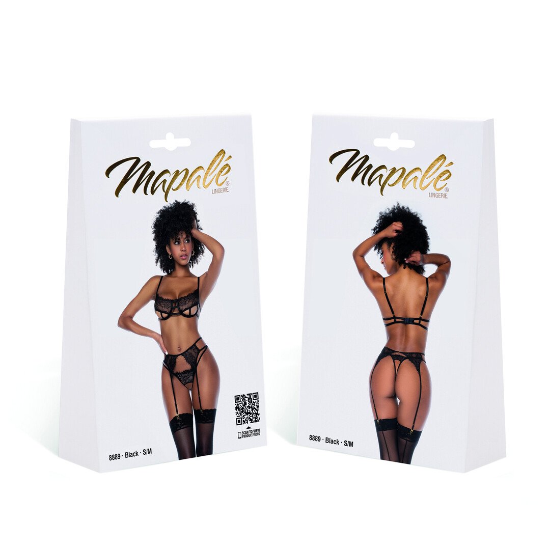 Yours Truly - Three Piece Open Cup Bra Set - S/M - Black 2