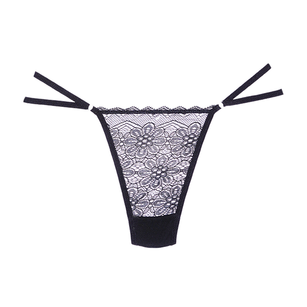 Lace and Mesh Thong - One Size - Black 3