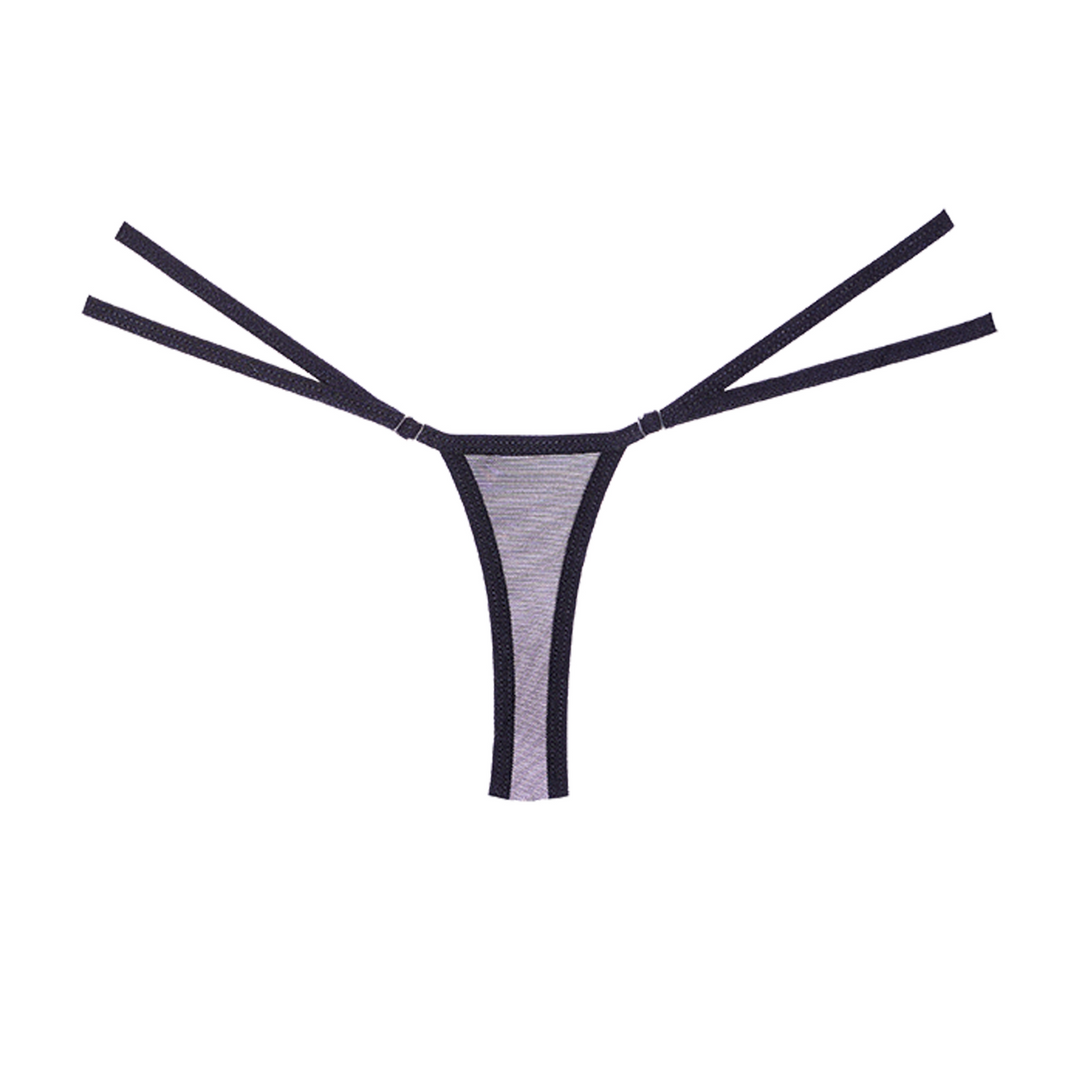 Lace and Mesh Thong - One Size - Black 4