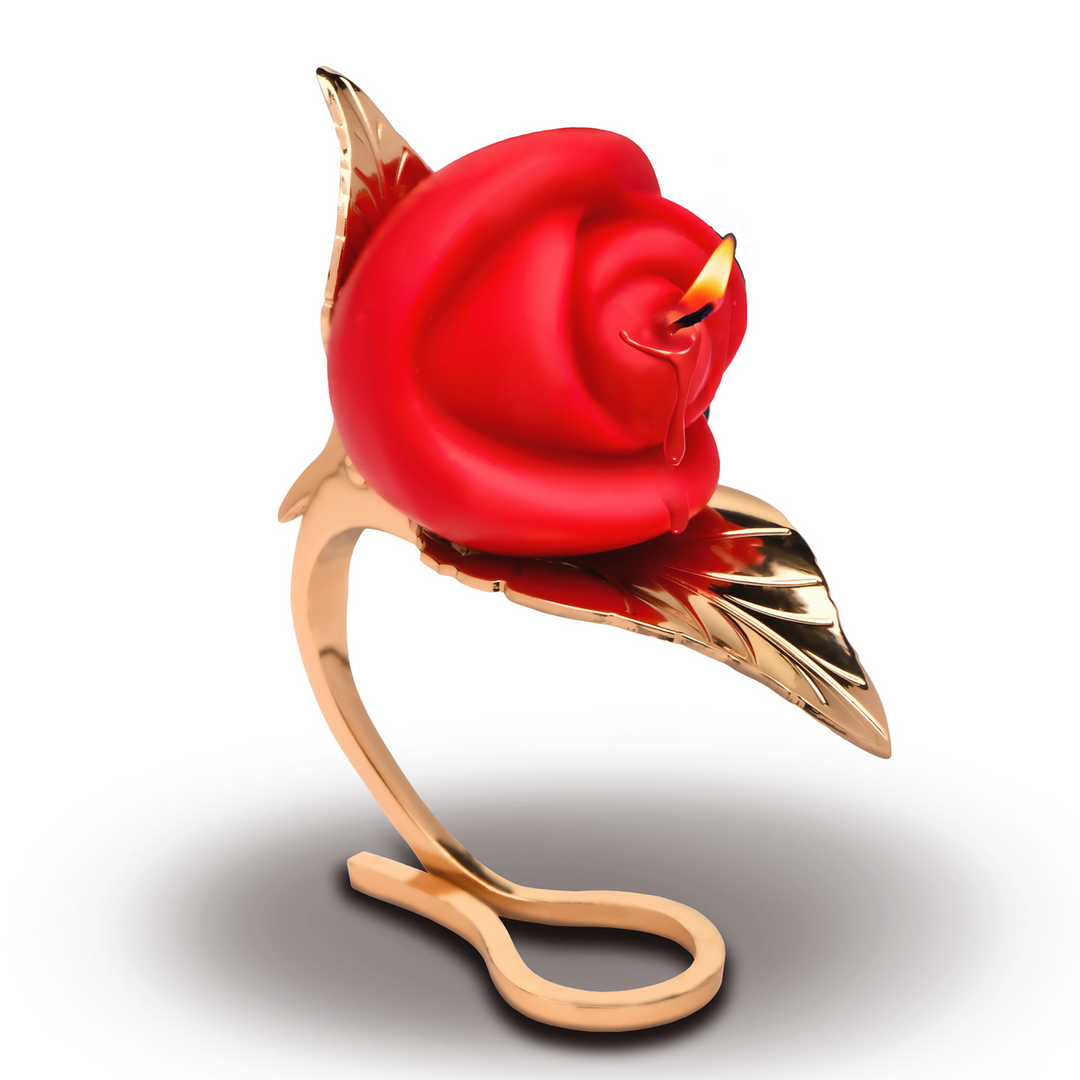 Burning Passion - Rose Candle with Holder - Red/Golden 1