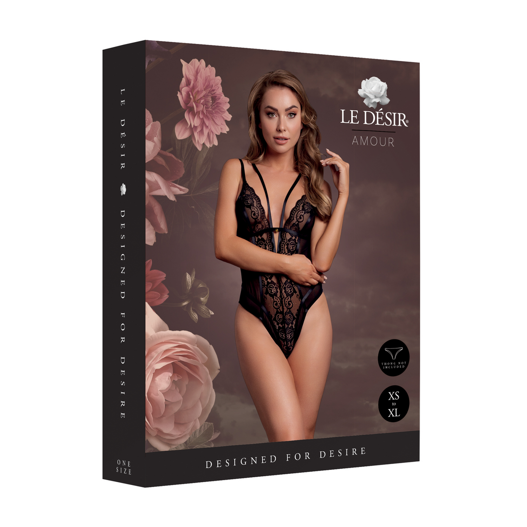 Wireless Lace Bodysuit with Adjustable Sliders - One Size - Black 2
