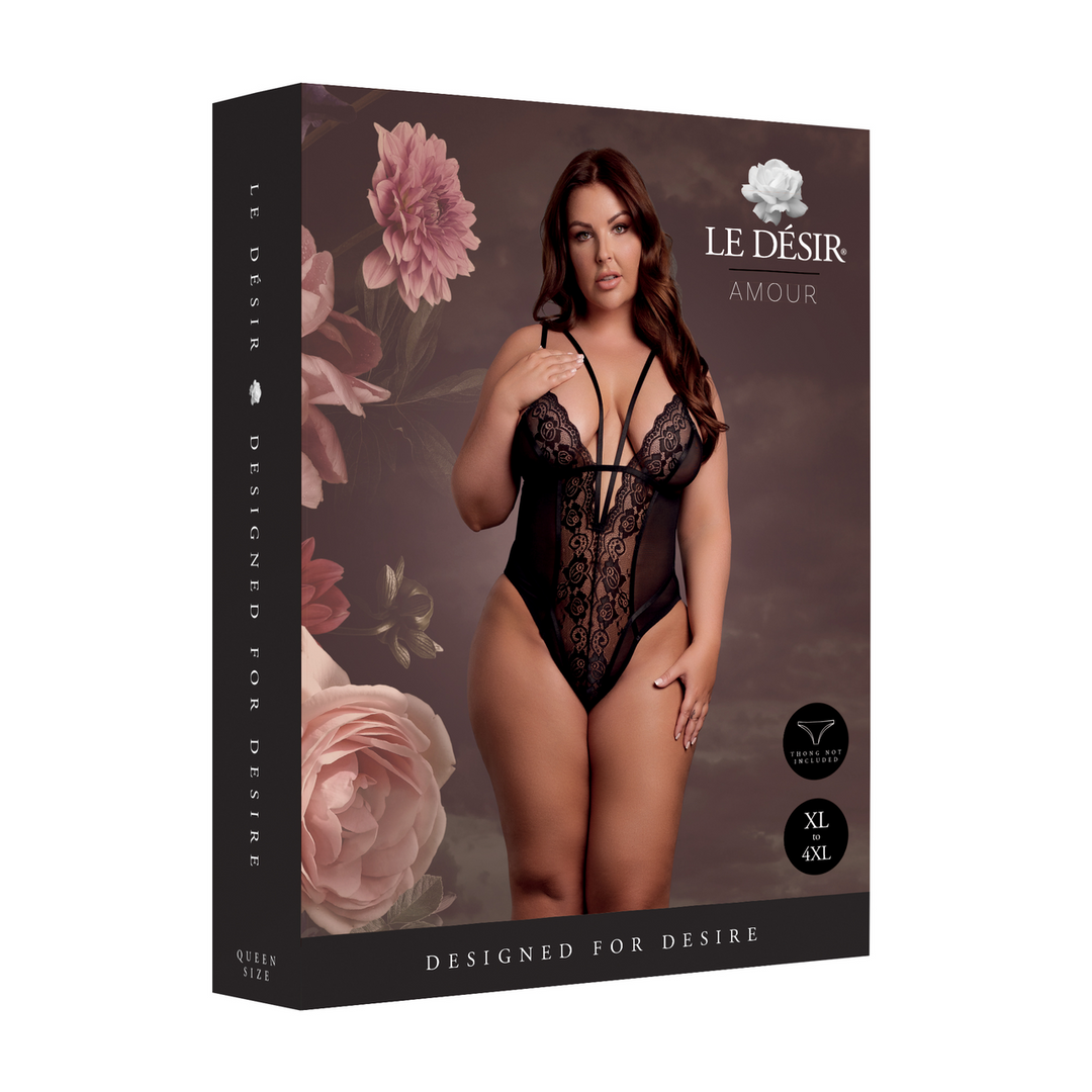Wireless Lace Bodysuit with Adjustable Sliders - Queen Size - Black 2