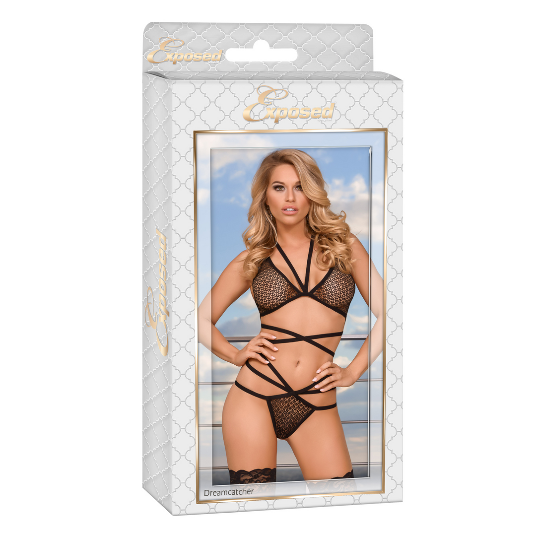 Strappy Bra Thong Set - Black 2