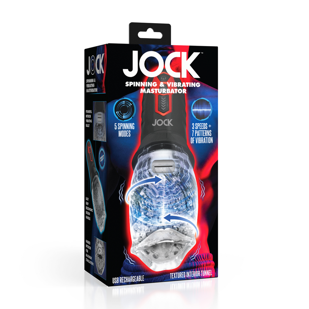Spinning and Vibrating Masturbator - Transparent/Black 2