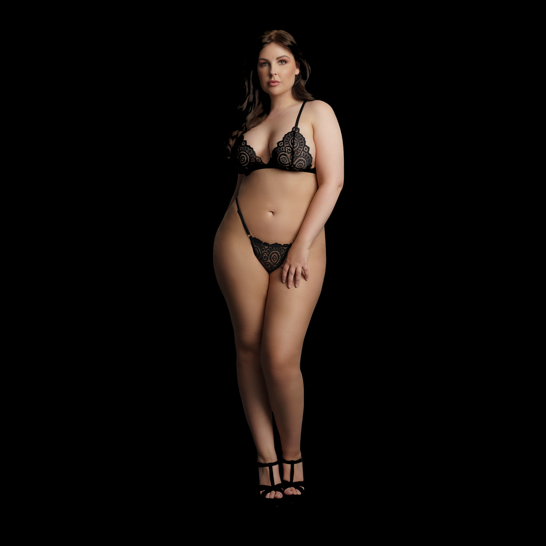 Magic Lace Velvet Lingerie Set - Queen Size - Black 5