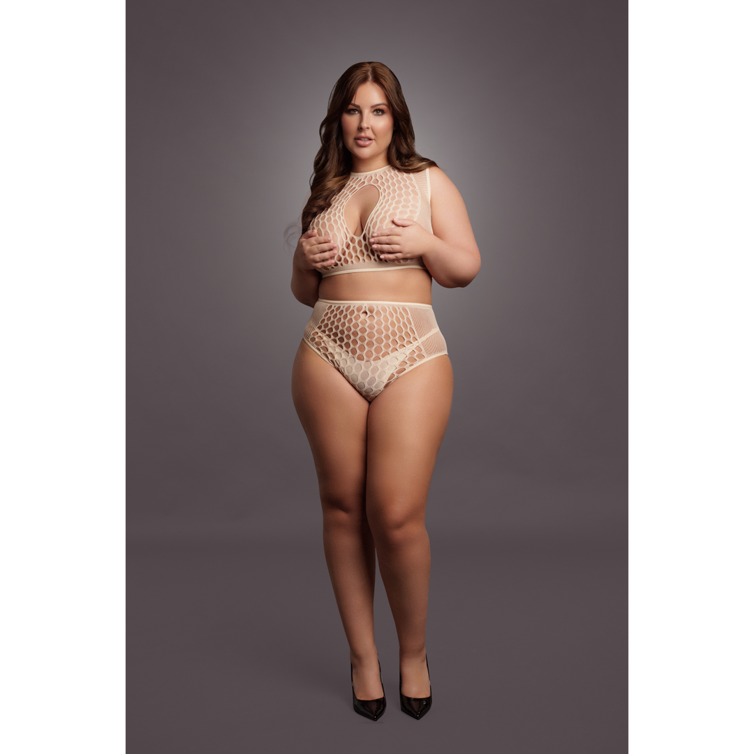 Duo Net Key-Hole Bra Set - Queen Size - Nude 5