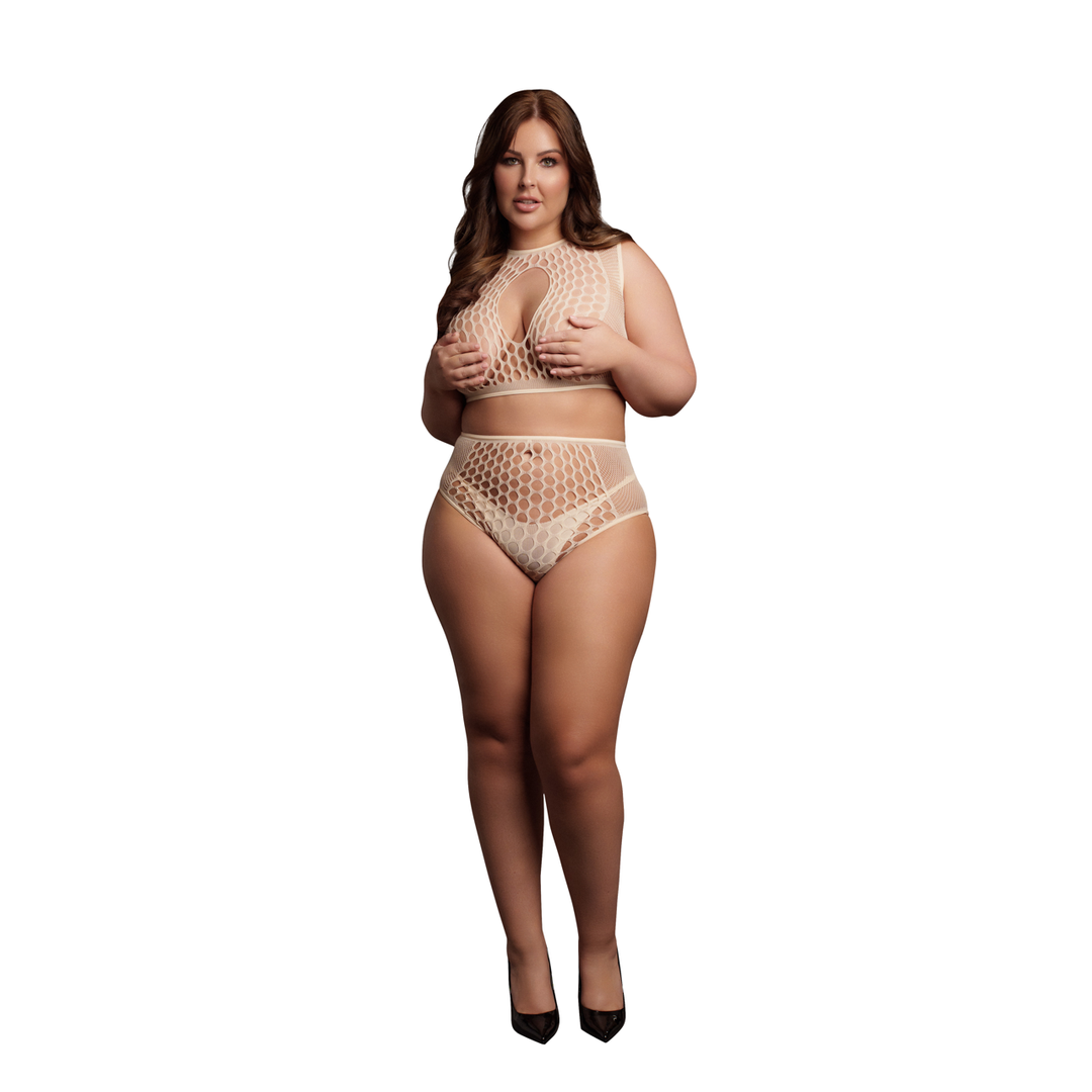 Duo Net Key-Hole Bra Set - Queen Size - Nude 1