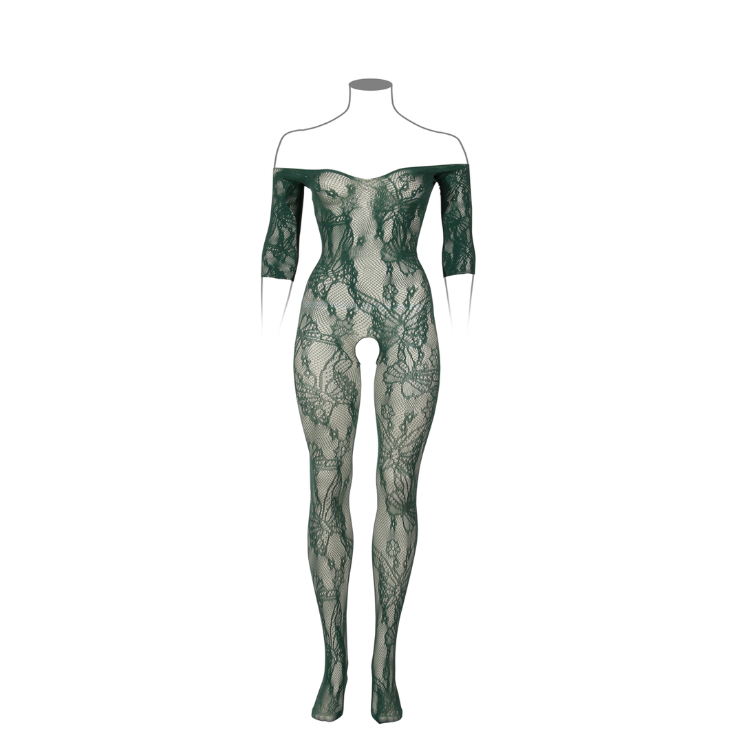 Lace Long-Sleeved Bodystocking - Queen Size - Green 5
